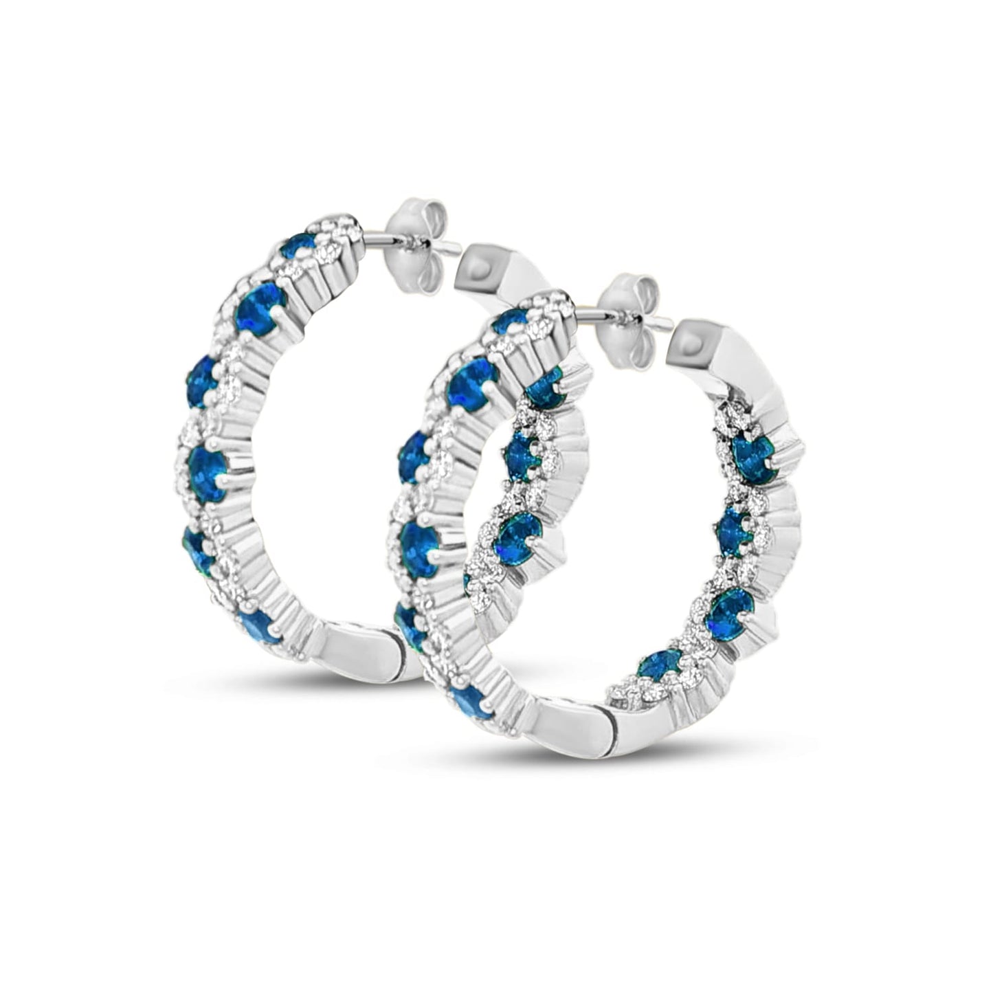 18mm hoop earring with diamonds 0.52ct & blue sapphires 1.16ct