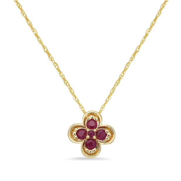 14KY 5 RUBBIES 0.16CT FLOWER SHAPE PENDANT ON 18