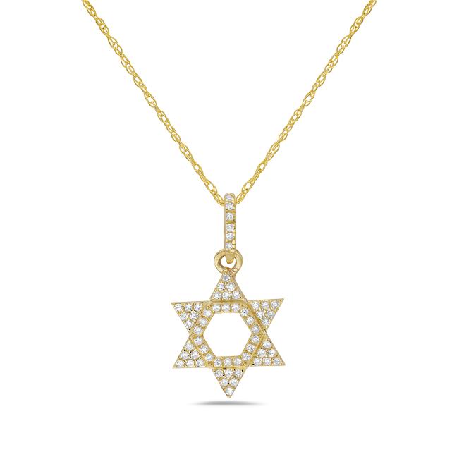 14k 12mm jewish star pendant with 60 diamonds 0.09ct on 18 inches cable chain