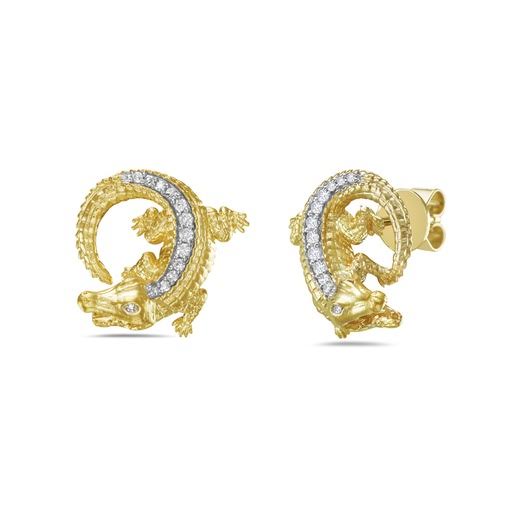 14K 14X12MM ALLIGATOR EARRINGS WITH 28 DIAMONDS 0.18CT