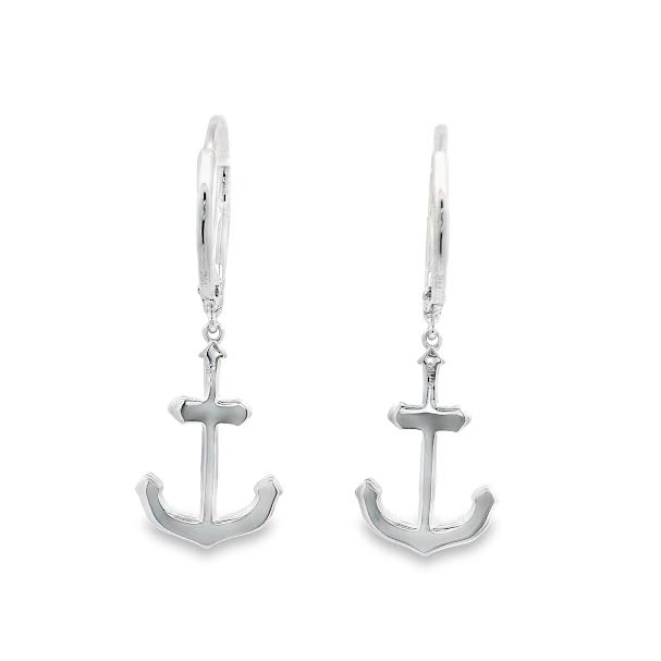 14K 16MM LONG ANCHOR EARRINGS WITH 48 DIAMONDS 0.26CT ON LEVER BACK