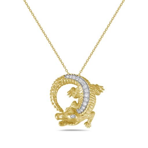 14K 20X18 ALLIGATOR PENDANT WITH 16 DIAMONDS 0.18CT ON 18 INCHES CABLE CHAIN