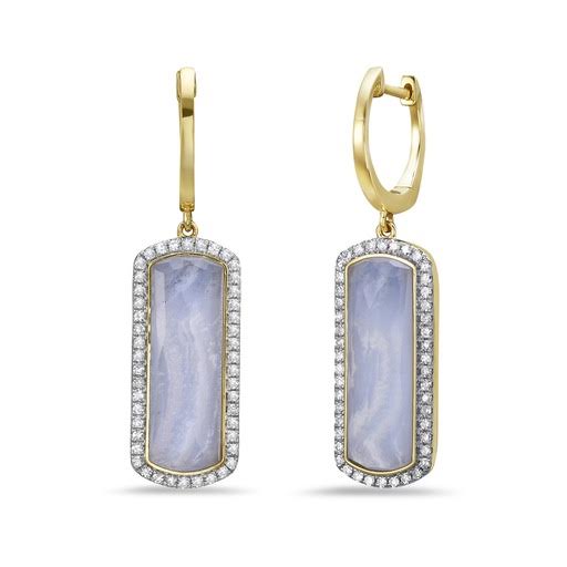 14K 21X9MM RECTANGLE SHAPE BLUE LACE AGATE DOUBLET EARRINGS WITH 92 DIAMONDS 0.40CT