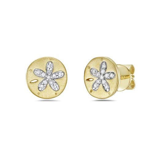 14K 8MM ROUND STARFISH EARRING STUDS WITH 22 DIAMONDS 0.075CT