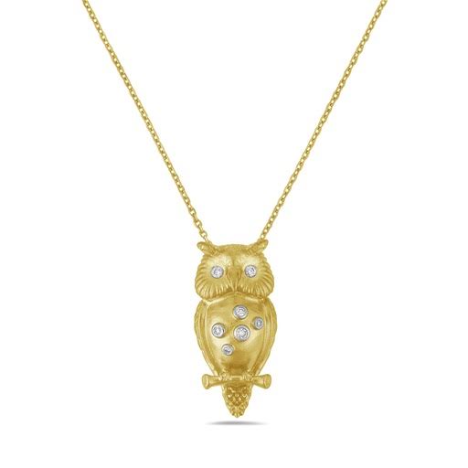 14K 20X10MM OWL PENDANT WITH 7 DIAMONDS 0.05CT ON 1.3G 18 INCHES CABLE CHAIN