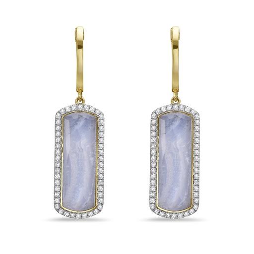 14K 21X9MM RECTANGLE SHAPE BLUE LACE AGATE DOUBLET EARRINGS WITH 92 DIAMONDS 0.40CT