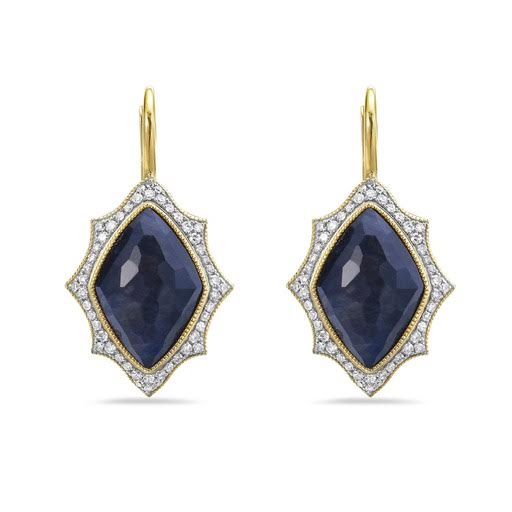 14K 21X16MM MARQUISE SHAPE BLUE LACE AGATE EARRINGS WITH 100 DIAMONDS 0.48CT