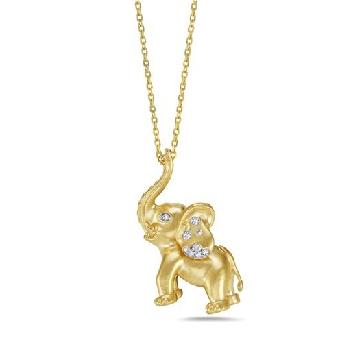 14K 15X12MM  BABY ELEPHANT WITH 9 DIAMONDS 0.05CT ON 1.3G 18 INCHES CABLE CHAIN