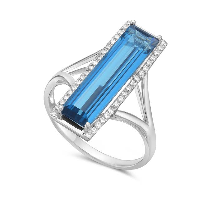 14k 23X8mm ring with 38 diamonds 0.19ct & ec london blue topaz 4.92ct