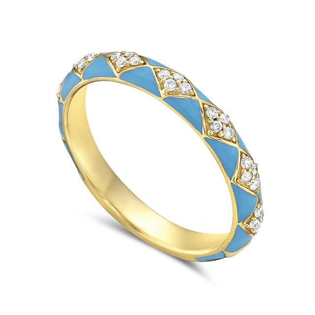 14K ENAMEL BAND IN VARIOUS COLORS SET WITH 28 DIAMONDS 0.13CT