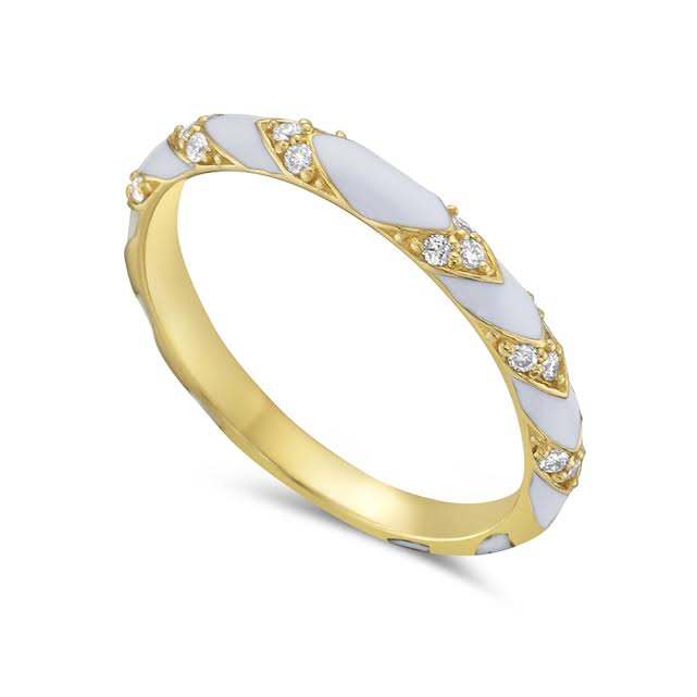 14K ENAMEL BAND WITH 18 DIAMONDS 0.13CT & ENAMEL