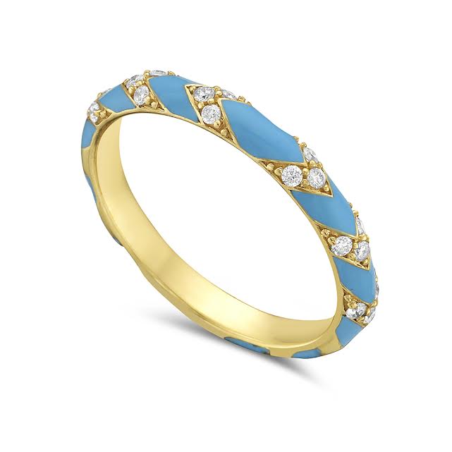 14K ENAMEL BAND WITH 18 DIAMONDS 0.13CT & ENAMEL