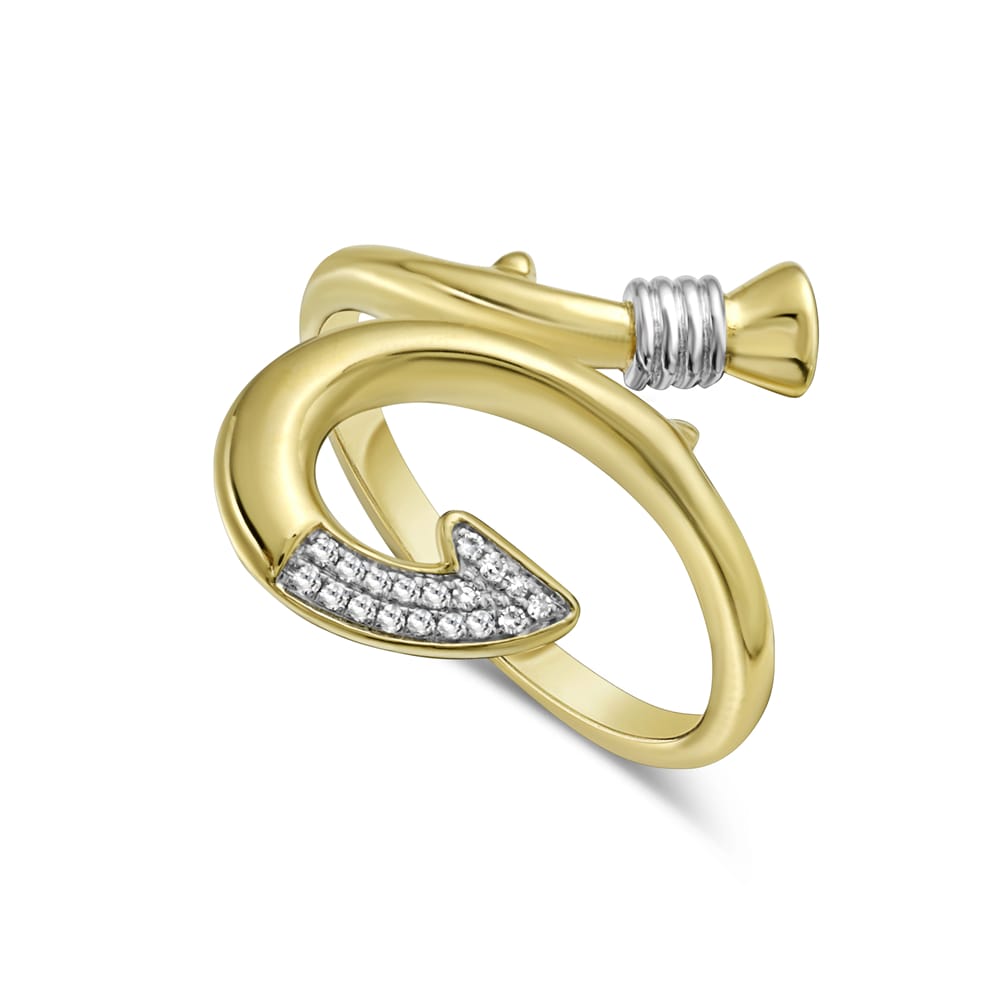 14K 17MM WIDE FISHHOOK DIAMOND RING WITH 18 DIAMONDS, 0.07CT  Shula NY