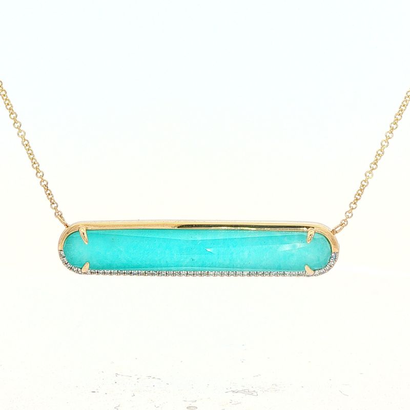 14KY 39MM DOUBLET AMAZONITE NECKLACE WITH 43 DIAMONDS 0.16CT 18", HORIZONTAL POSITION 5.5