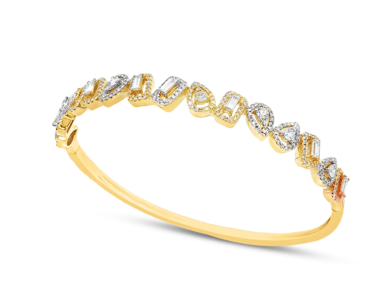 14K TT BANGLE WITH 278 RD DIAMONDS 1.18CT & 7 BAG 0.37CT
