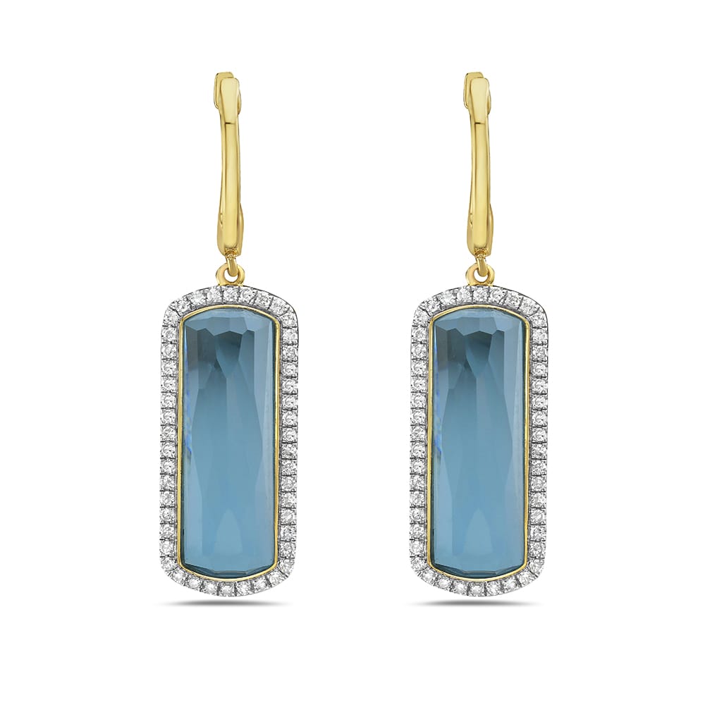 14K 21X9MM RECTANGLE SHAPE BLUE TOPAZ EARRINGS WITH 92 DIAMONDS 0.40CT