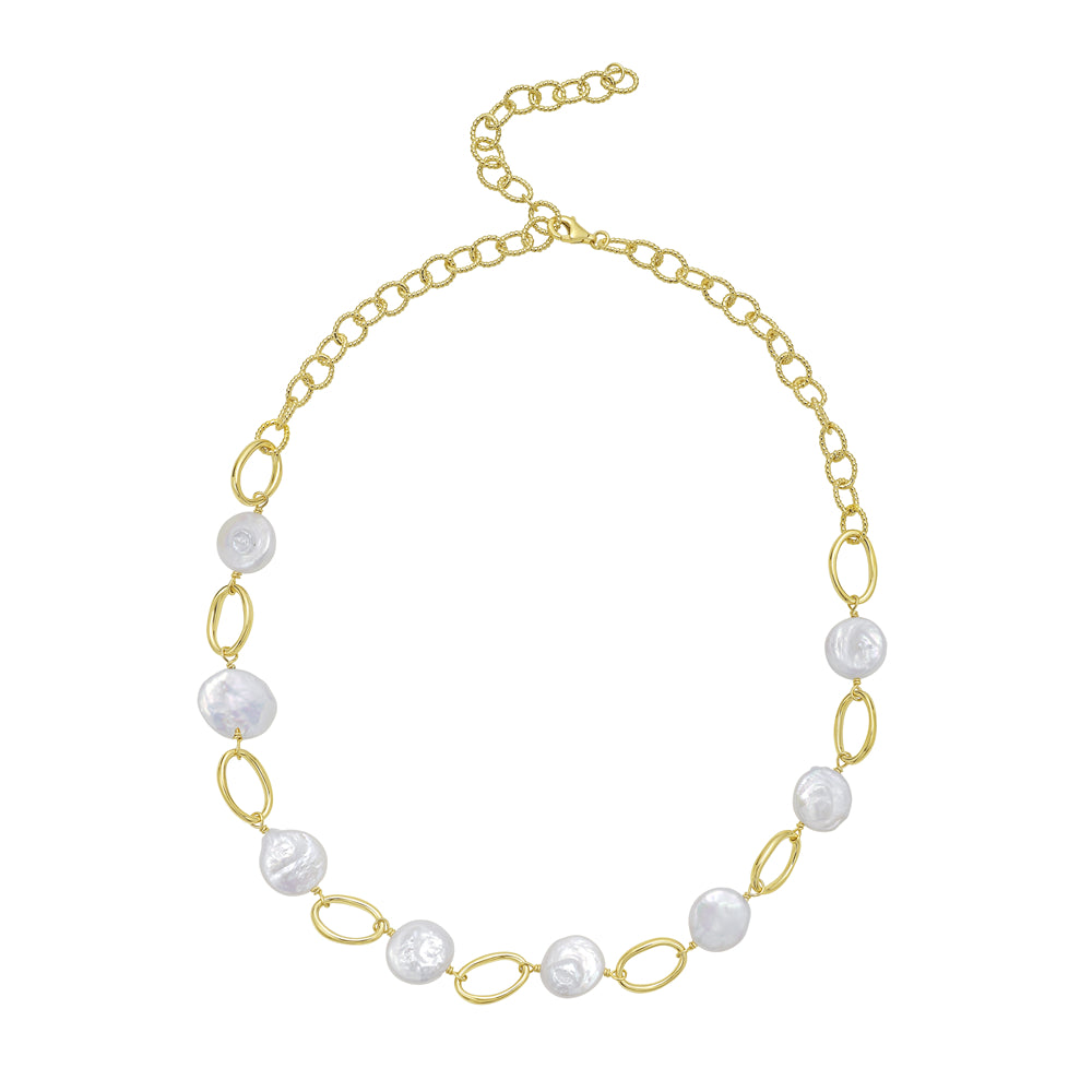 18 inch gold plated sterling silver round white shell and loop choker with extender