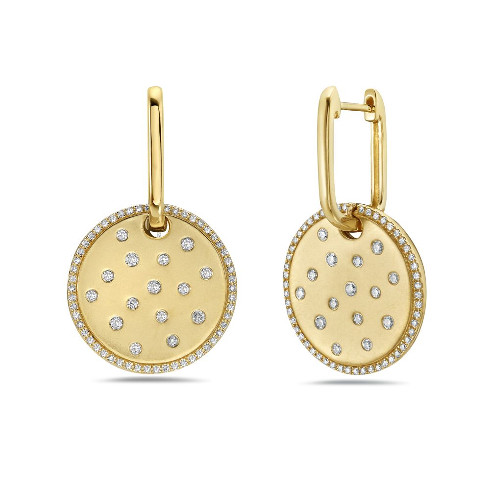 14KY 19MM ROUND EARRINGS WITH 136 DIAMONDS 0.56CT