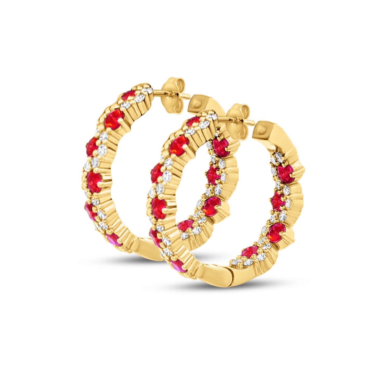 18mm hoop earring with diamonds 0.52ct & rubies 1.07ct