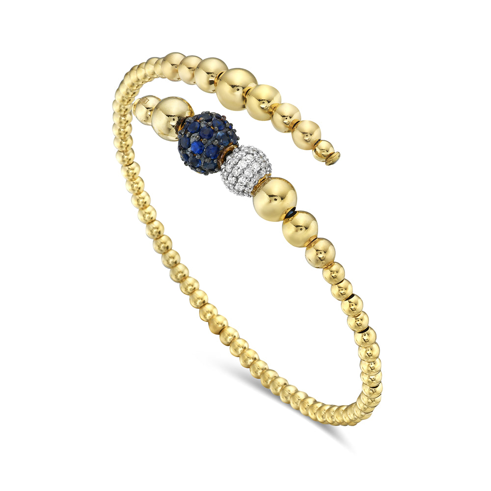 14K ITALIAN MADE FLEXIBLE TWISTED CUFF SET WITH BLUE SAPPHIRES 2.9CT & DIAMONDS 0.78CT