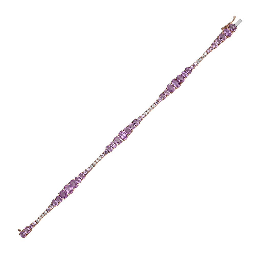 14KR LINK BRACELET WITH 16 DIAMONDS 0.54CT, 16 ROUND PINK SAPPHIRES 1.19CT & 28 OVAL PINK SAPPHIRES 8.60CT, 7 INCHES