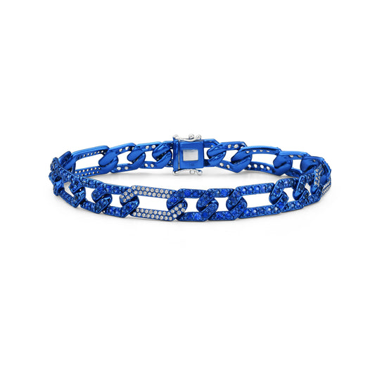 14K LINK BRACELET 8MM WIDE WITH 192 DIAMONDS 0.72CT & 146 SAPPHIRES 4.02CT 7 INCHES