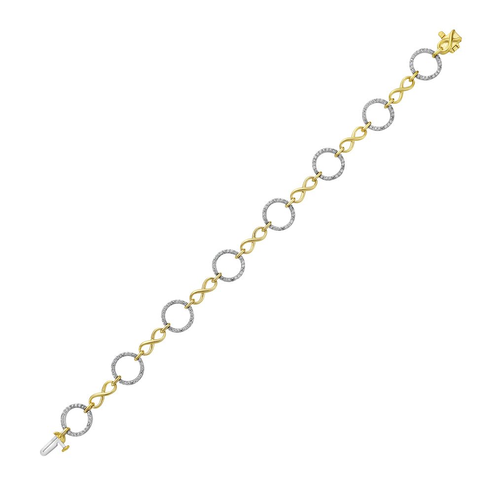 14K TWO TONE 10MM ROUND LINK BRACELET WITH 112 DIAMONDS 0.50CT 7.25 INCHES WRIST