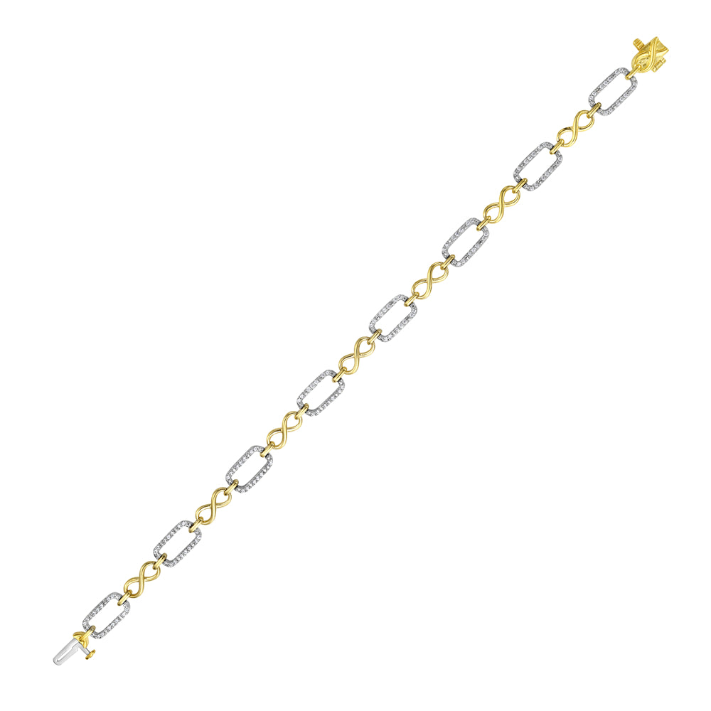 14K TWO TONE 10X6MM RECTANGULAR LINK BRACELET WITH 112 DIAMONDS 0.50CT 7.25 INCHES WRIST