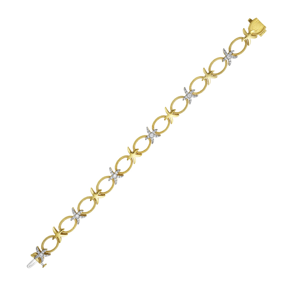 14K 11X9MM OVAL LINK & STARFISH BRACELET WITH 66 DIAMONDS 0.75CT 7.25 INCHES WRIST