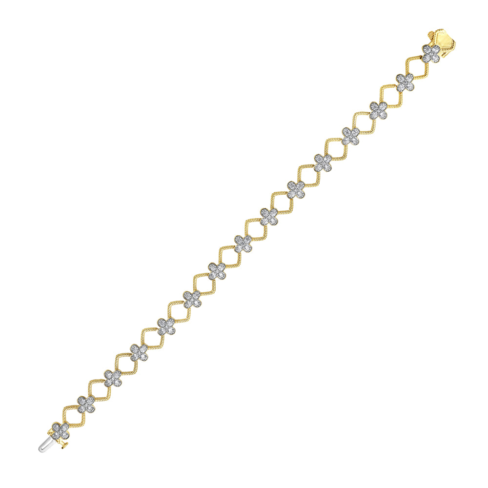 14K FLOWER & 8MM LINK BRACELET WITH 75 DIAMONDS 2CT 7.25 INCHES WRIST