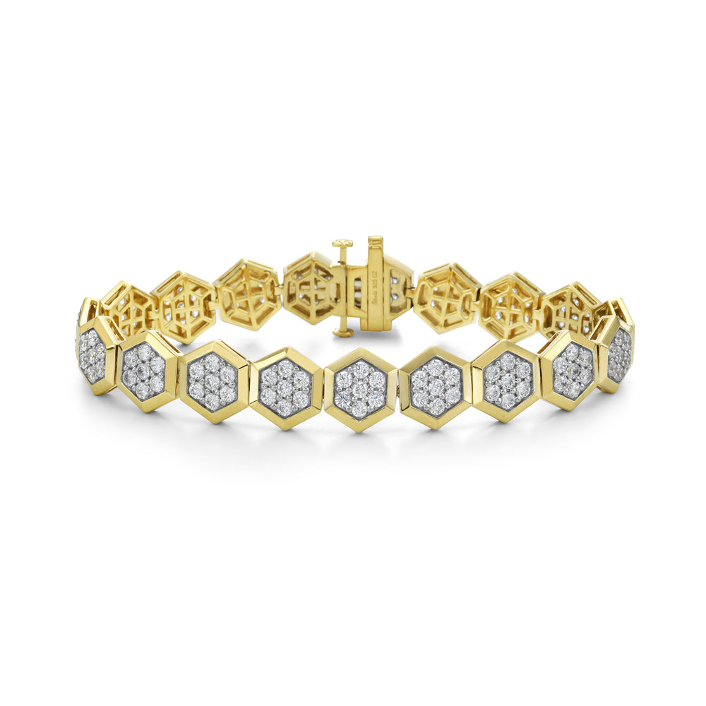 14K 11X9MM HEXAGON SHAPE LINK BRACELET WITH 133 DIAMONDS 5.33CT 7.25 INCHES WRIST