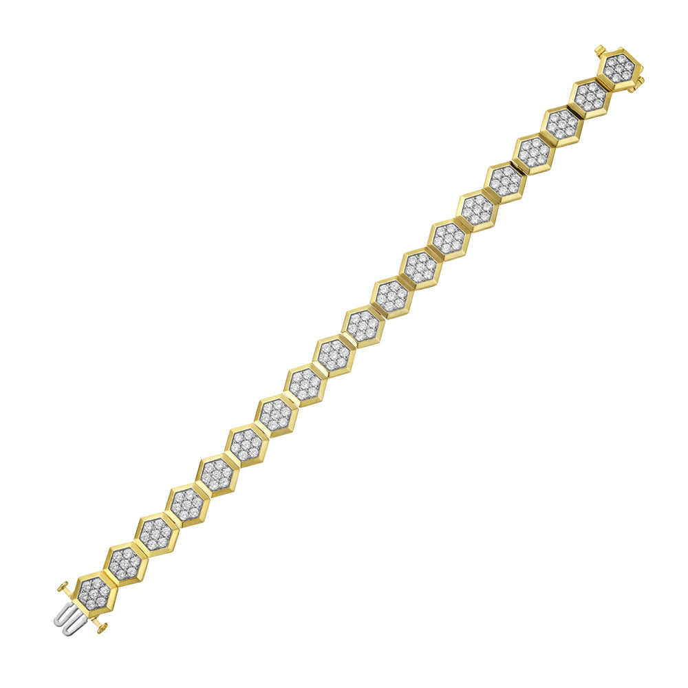 14K 11X9MM HEXAGON SHAPE LINK BRACELET WITH 133 DIAMONDS 5.33CT 7.25 INCHES WRIST