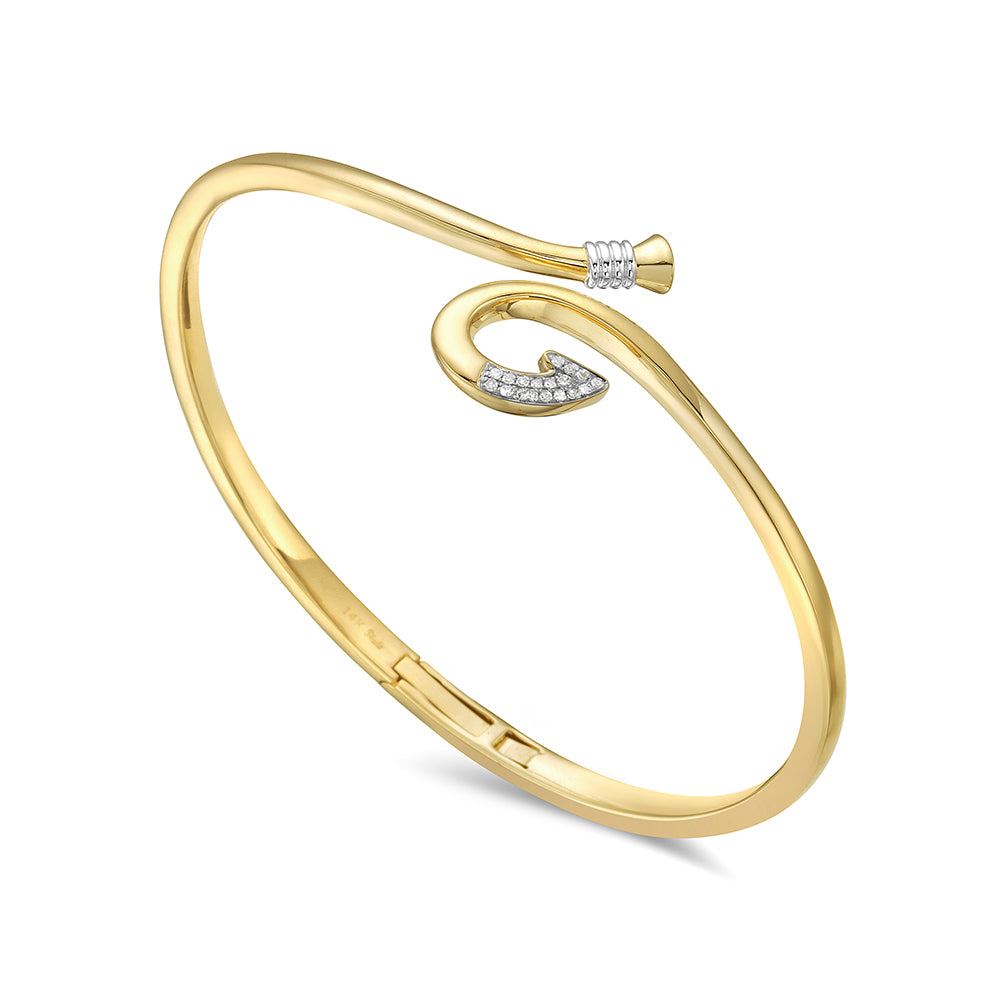 14k 18mm wide fishhook bangle with 18 diamonds 0.06ct
