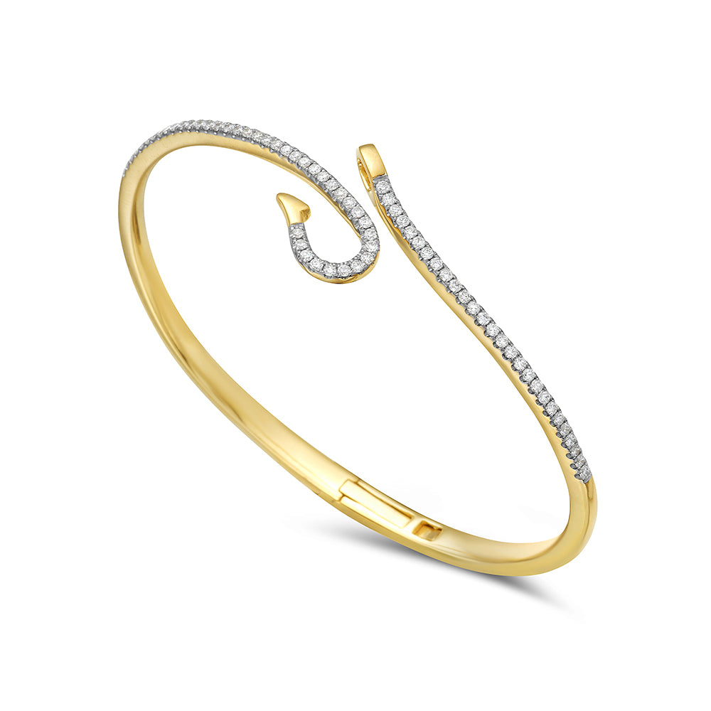 14k 15mm wide fishhook bangle with 68 diamonds 0.70ct