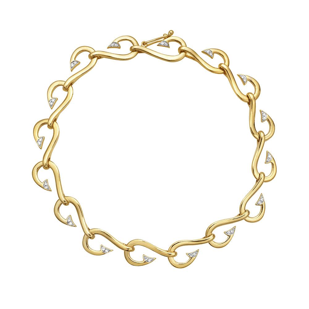 14k 7mm fishhook link bracelet with 32 diamonds 0.11ct 7.5 inches wrist