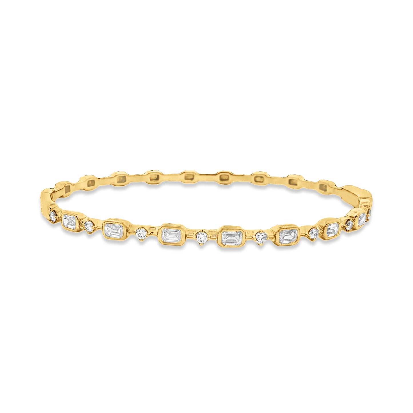 14KY 3.5mm Bangle with 8 round diamonds 0.26ct, 7 emerald cut diamonds 0.94ct total wt 1.20ct