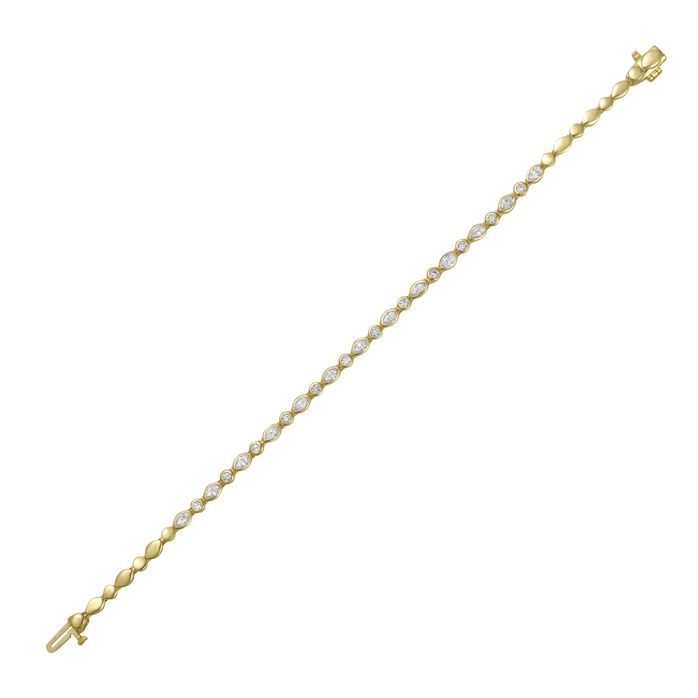 14k 3mm link bracelet with 13 marquise diamonds 1.12ct & 12 round 0.44ct t.w. 1.56ct 7 inches wrist