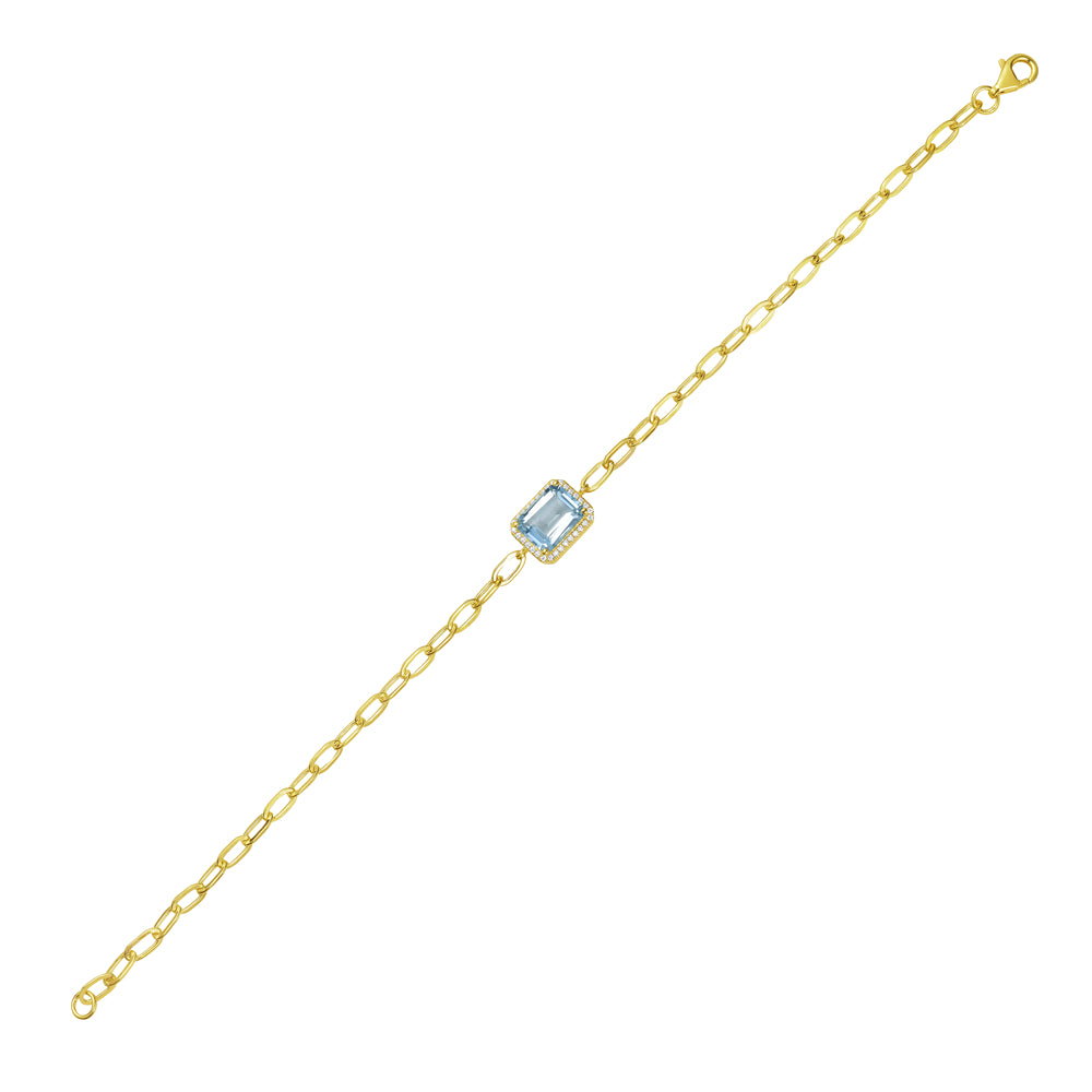 14KY bracelet with 1 sky blue topaz 2.03ct an 32 diamonds 0.10ct tw 5.5