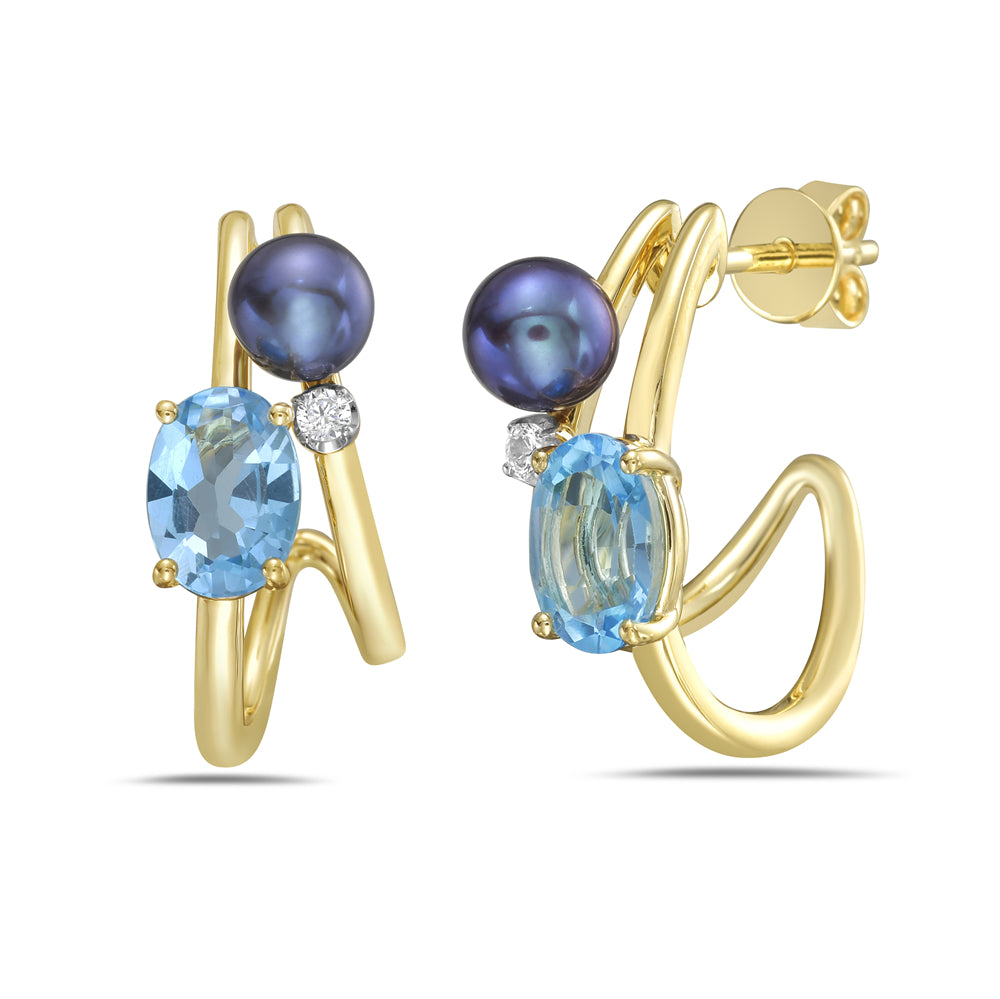 14KY earrings with blue topaz (1.90ct), fresh water pearl (1.32ct), and diamond (0.05ct) 5.5