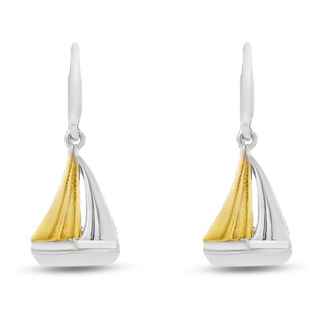 16mm x 10mm Sterling silver earrings with gold plating sailboat
