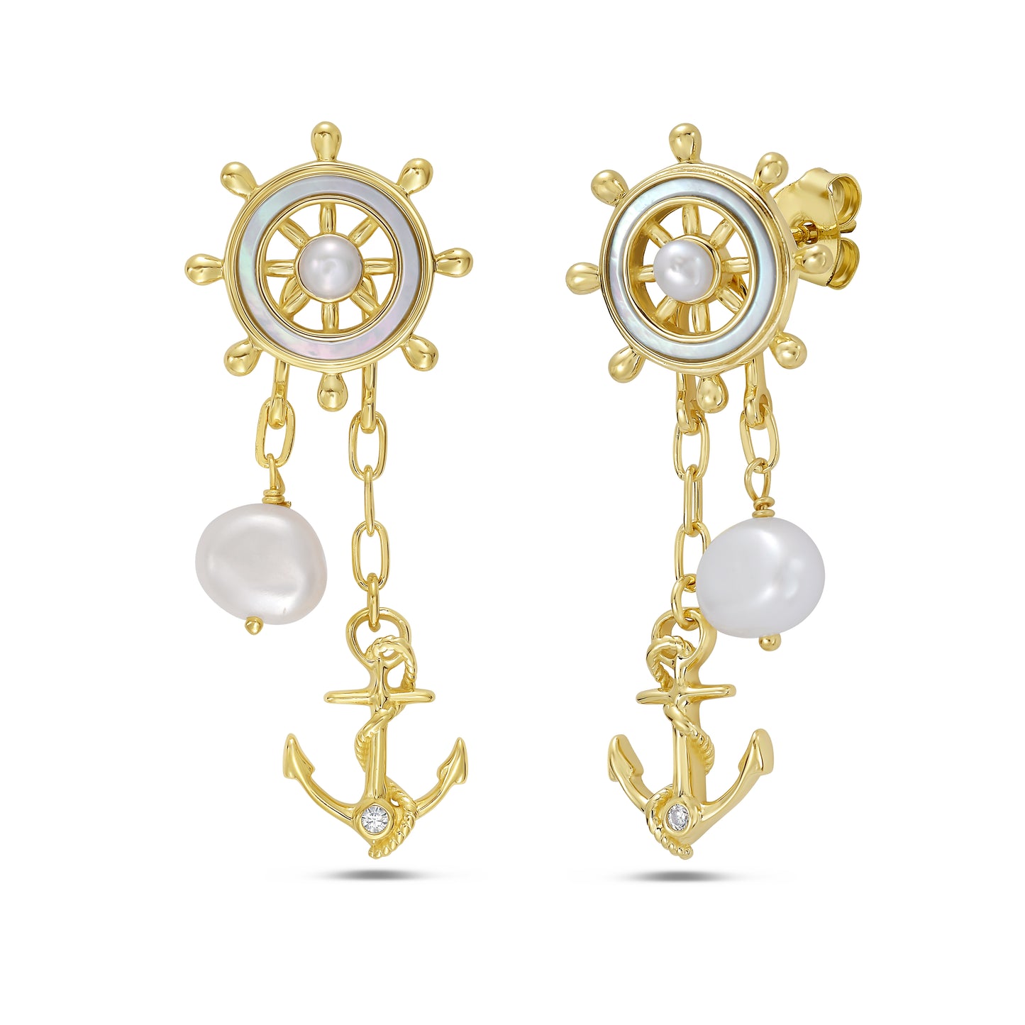"Weigh Anchor" Ship's Wheel & Anchor Drop Earrings