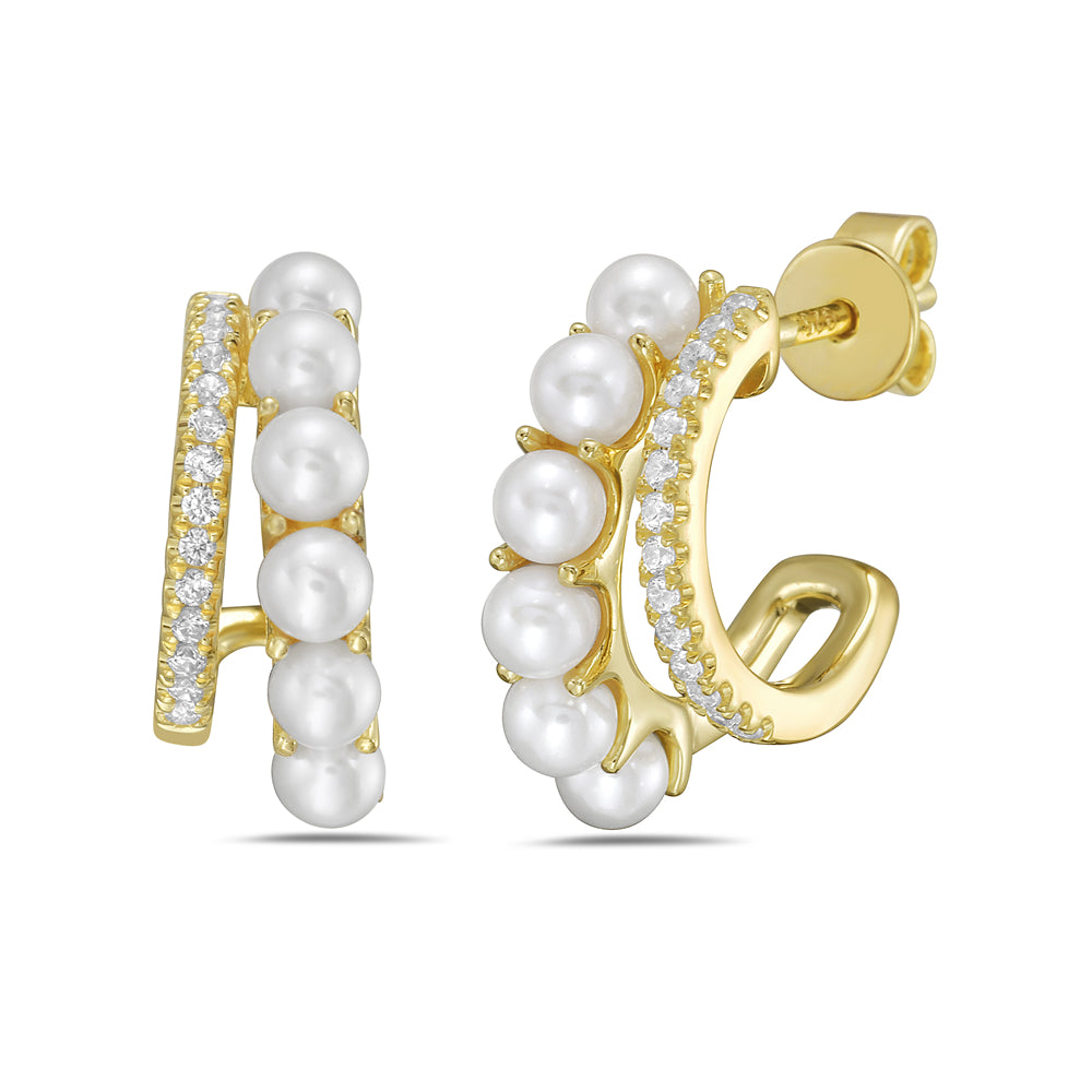 14KY earrings with 12 white fresh water pearls 2.40ct tw a and 28 diamonds 0.14ct tw 5.5