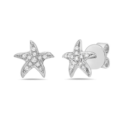 14K STARFISH STUD EARRINGS WITH 22 DIAMONDS 0.09CT