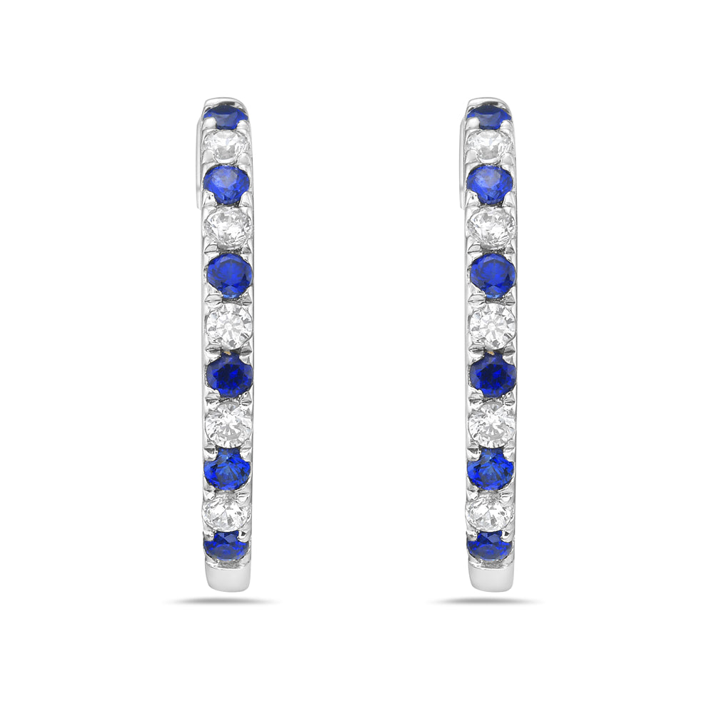 14KW HOOP EARRINGS 10 DIAMONDS 0.16C & 12 SAPPHIRES 0.25C