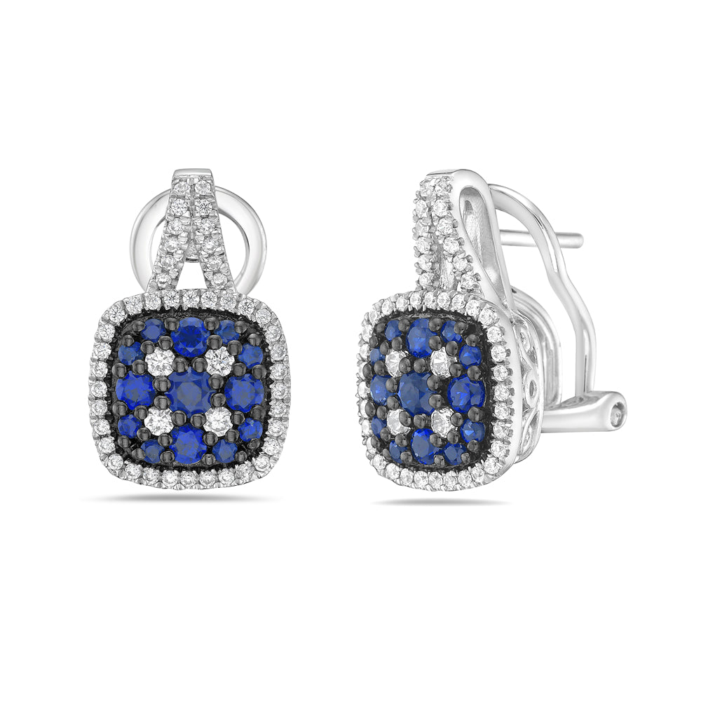 14K EARRINGS 96 DIAMONDS 0.45C & 26 SAPPHIRES 0.90C