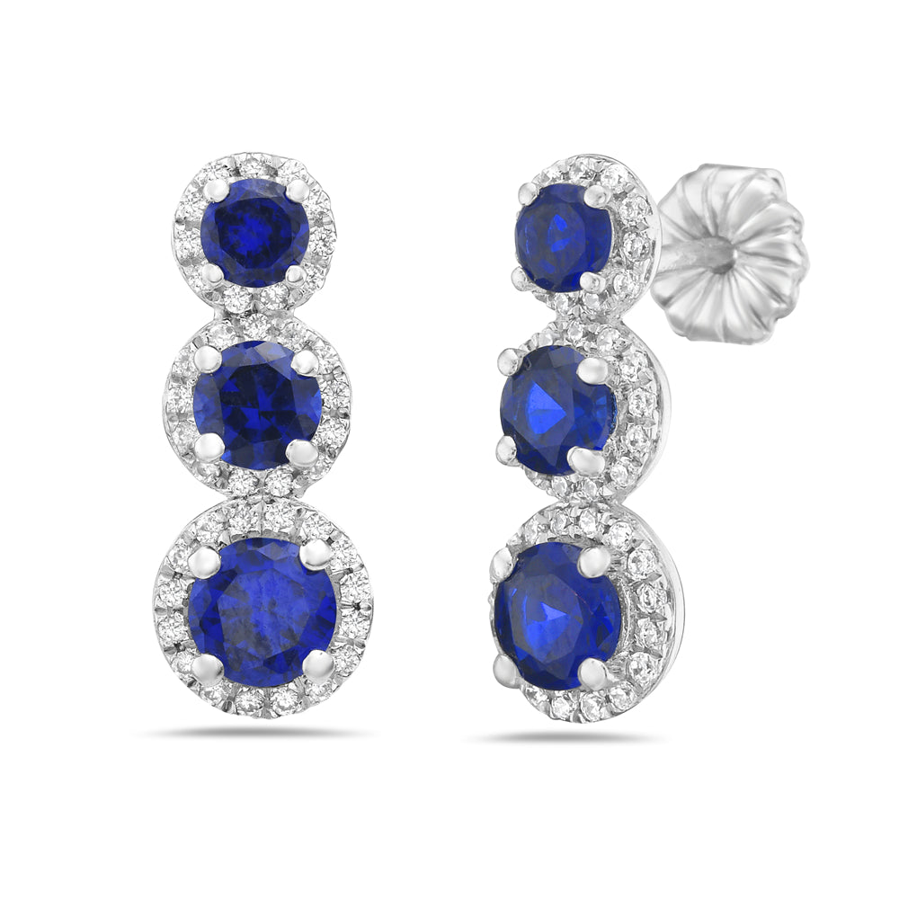 14KW EARRINGS WITH 80 DIAMONDS 0.26CT & 6 SAPPHIRES 1.02CT