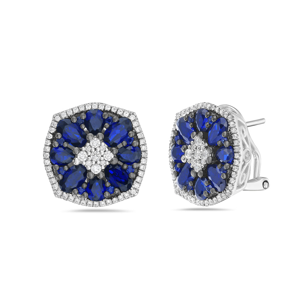 14K EARRINGS WITH 32 SAPPHIRES 4CT & 122 DIAMONDS 0.52CT