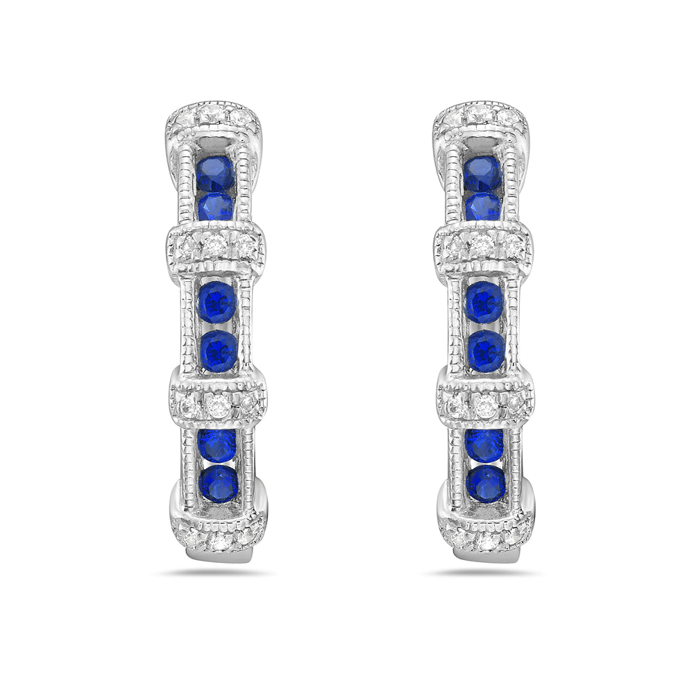 14K EARRINGS WITH 24 DIAMONDS 0.08CT & 12 SAPPHIRES 0.60CT
