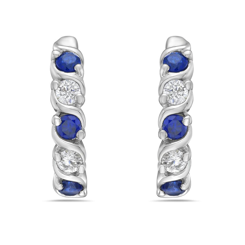 14K HOOP EARRINGS 4 DIAMONDS 0.24C & 6 SAPPHIRES 0.90C