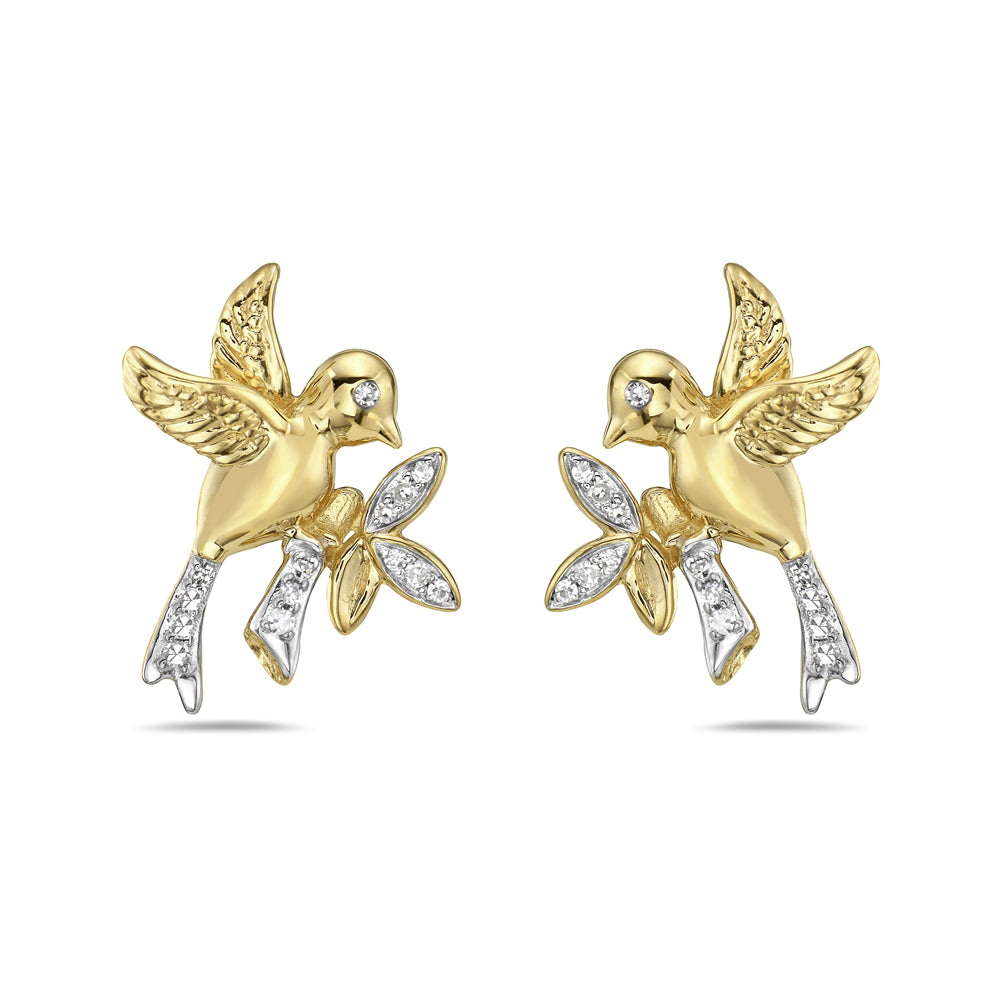 14K BIRD EARRINGS WITH 28 DIAMONDS 0.120CT, 16X15MM